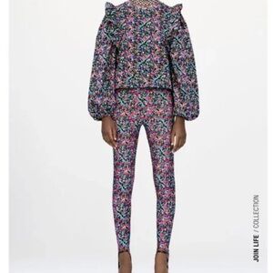 Zara Black Floral Top and stirrup leggings set - size XS